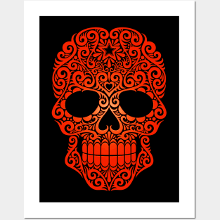 Red Swirling Sugar Skull Posters and Art